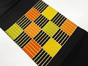 金通し格子縞模様織出し袋帯